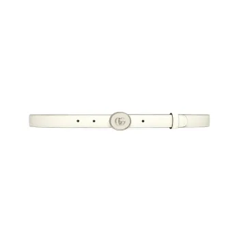 GUCCI Mini GG Collection Double G Smooth Buckle Leather Belts Women's White Width: 2CM