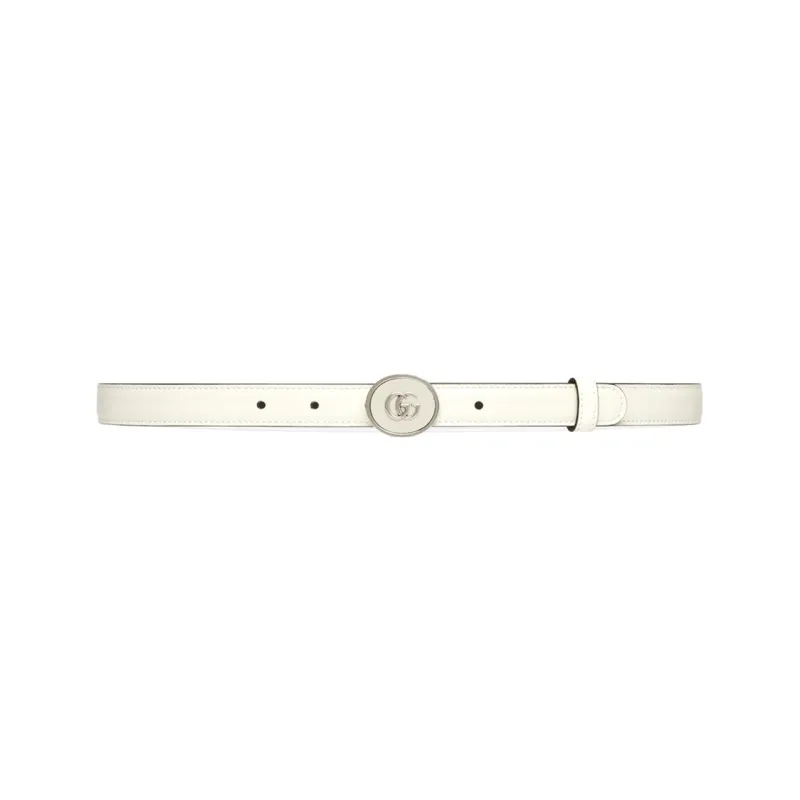 GUCCI Mini GG Collection Double G Smooth Buckle Leather Belts Women's White Width: 2CM-0