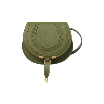 Chloe Marcie Grain Calfskin Saddle Bag, Shoulder Bag, Crossbody Bag Small Size Women's Cactus Green