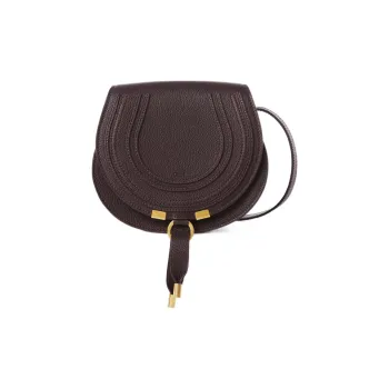 Chloe Marcie Grain Calfskin Saddle Bag, Shoulder Bag, Crossbody Bag Small Size Women's Dark Purple