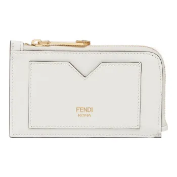 FENDI FF Diamonds Series Leather Card Holder Women's White/Pink