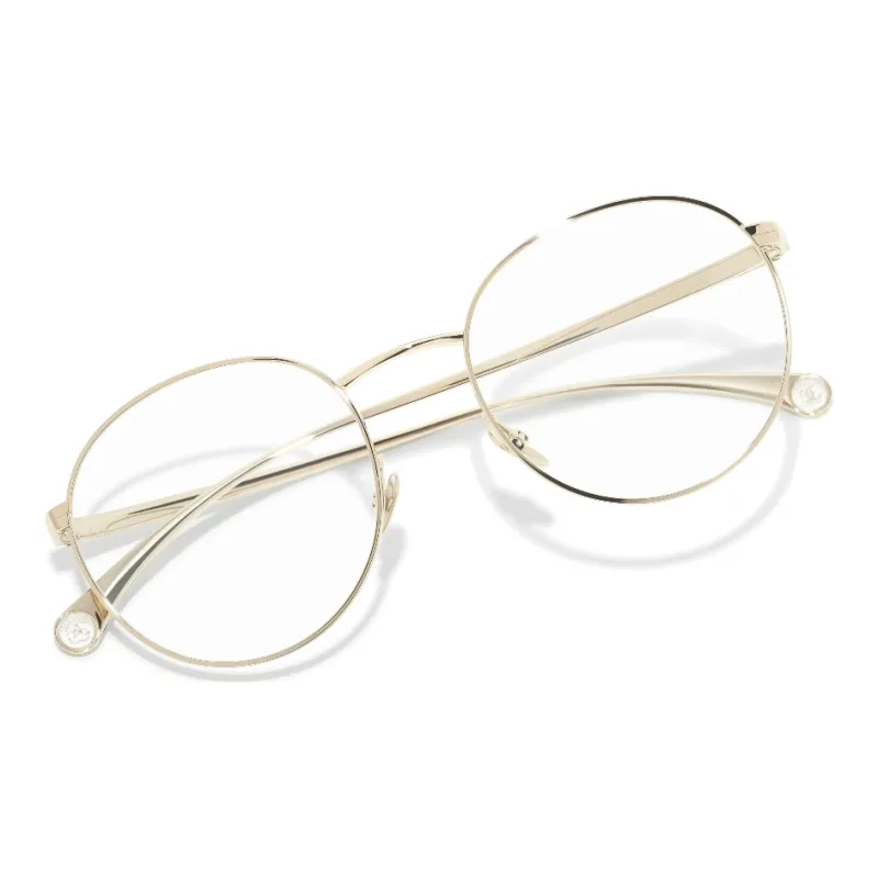 CHANEL Metal Oval Eyeglass Frames Unisex Gold-3
