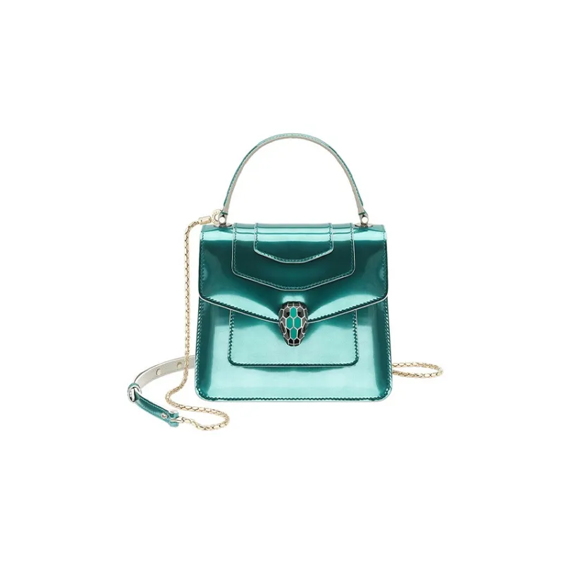 BVLGARI Serpenti Forever Calfskin Shoulder Bag Crossbody Bag Handbag Small Size Women's Green-0