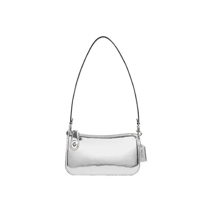 COACH Penn Leather Shoulder Bag, Handbag, Shoulder Bag Women's Metal Silver-0