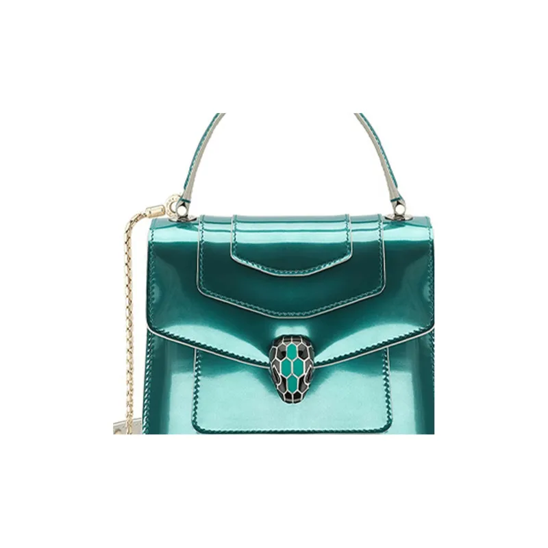 BVLGARI Serpenti Forever Calfskin Shoulder Bag Crossbody Bag Handbag Small Size Women's Green-4