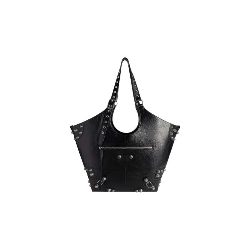 Balenciaga Le Cagole Lambskin Large Capacity One Shoulder Handbags Large Size Women's Black-0