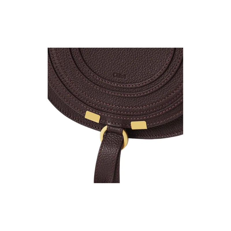 Chloe Marcie Grain Calfskin Saddle Bag, Shoulder Bag, Crossbody Bag Trumpets Women's Dark Purple-4