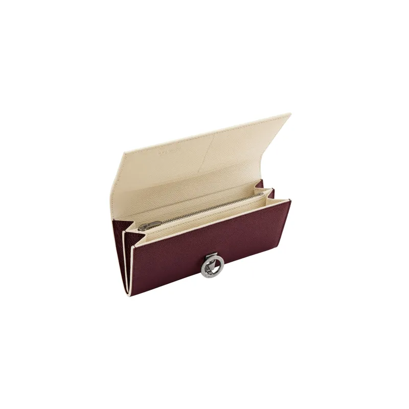 BVLGARI Bulgari Clip Calfskin Wallet Large Size Women's Burgundy/Beige-2