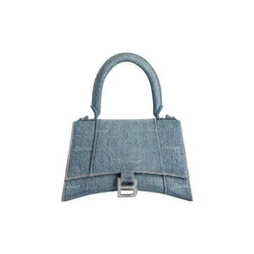 Balenciaga Women's Hourglass Small Handbag Girly Allover Denim Light Blue