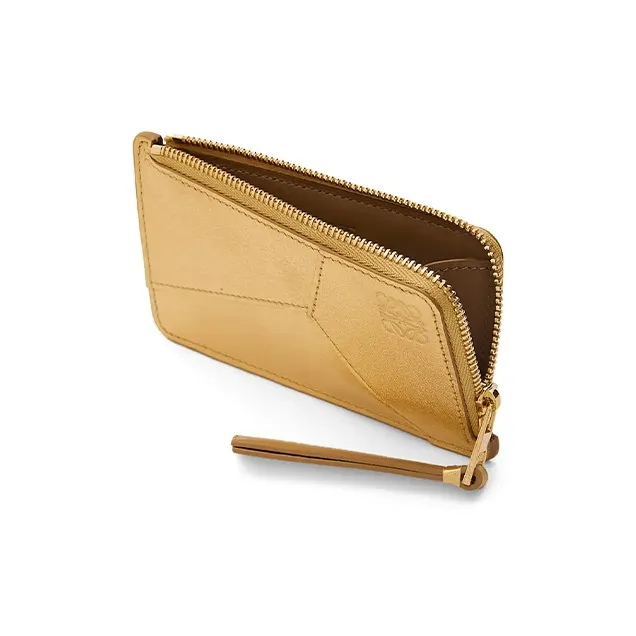 LOEWE Puzzle Cow Leather Card Holder Women's Gold-2