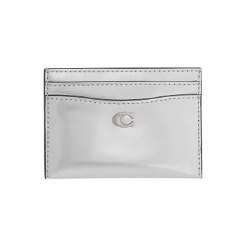 COACH Card Case Leather Wallets Card Holders Women's Metal Silver