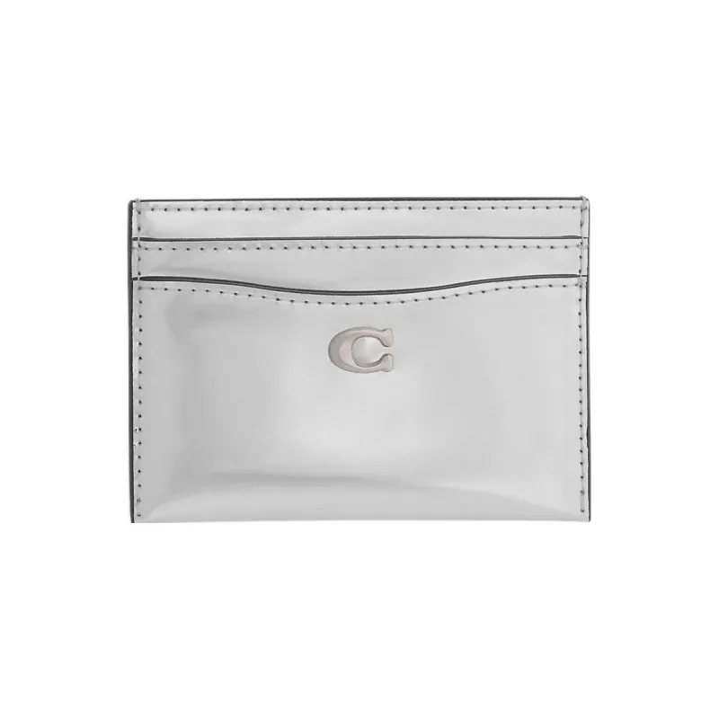 COACH Card Case Leather Wallets Card Holders Women's Metal Silver-0