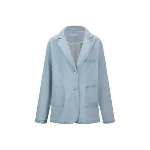 YOUNG KYLIN Denim Jackets Women's Light Blue