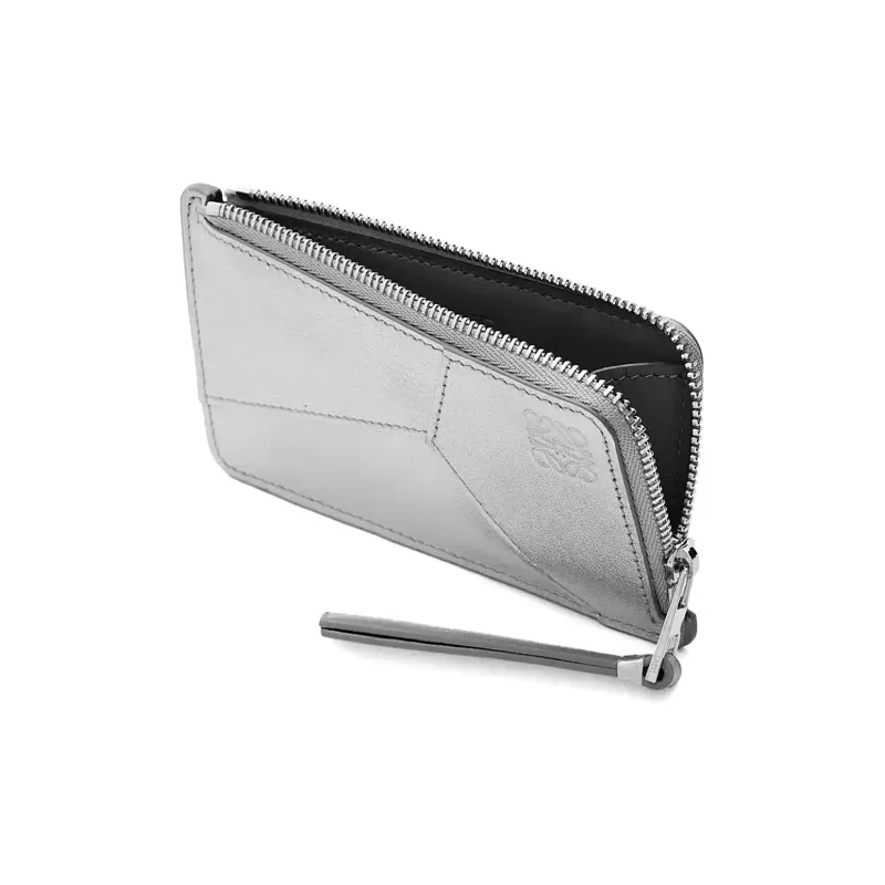 LOEWE Puzzle Cow Leather Card Holder Women's Silver-2