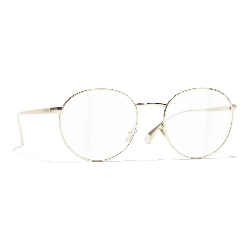 CHANEL Metal Oval Eyeglass Frames Unisex Gold-1