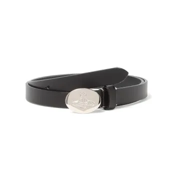 Vivienne Westwood Oval ORB With Buckle Plate Buckle Leather Belts Women's Black Width: 2CM