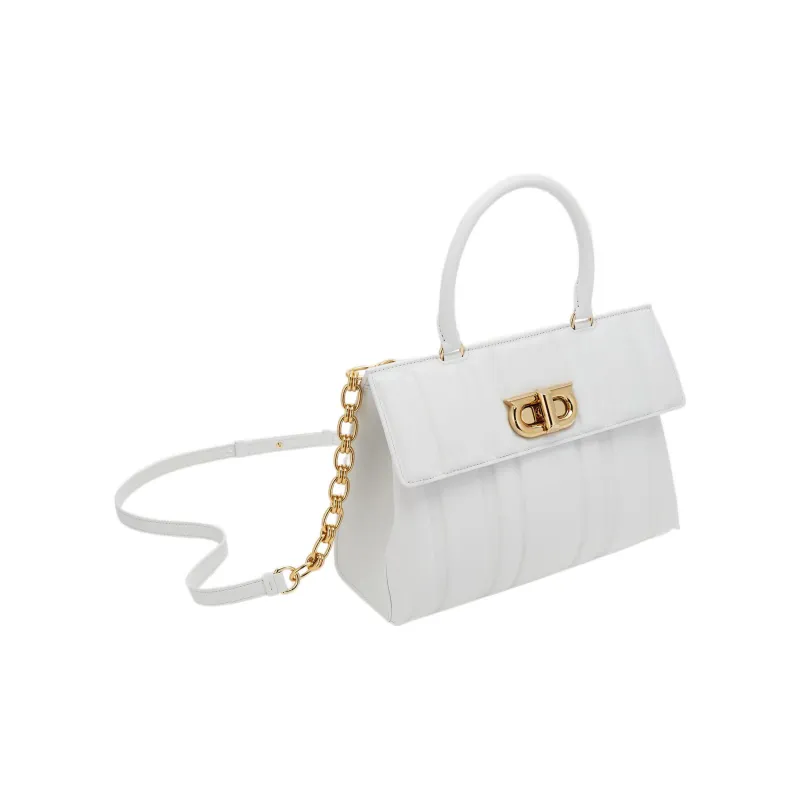 FERRAGAMO GANCINI Calfskin Handbag Regular Women's White-1
