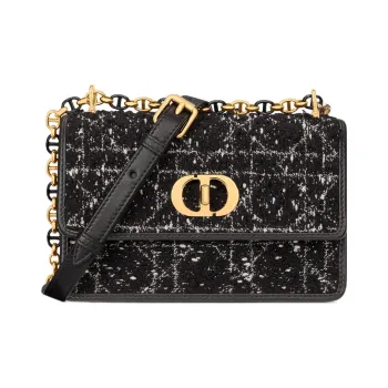 DIOR Caro Wicker Pattern Embroidered Tweed Crossbody Bag Shoulder Bag Women's Black