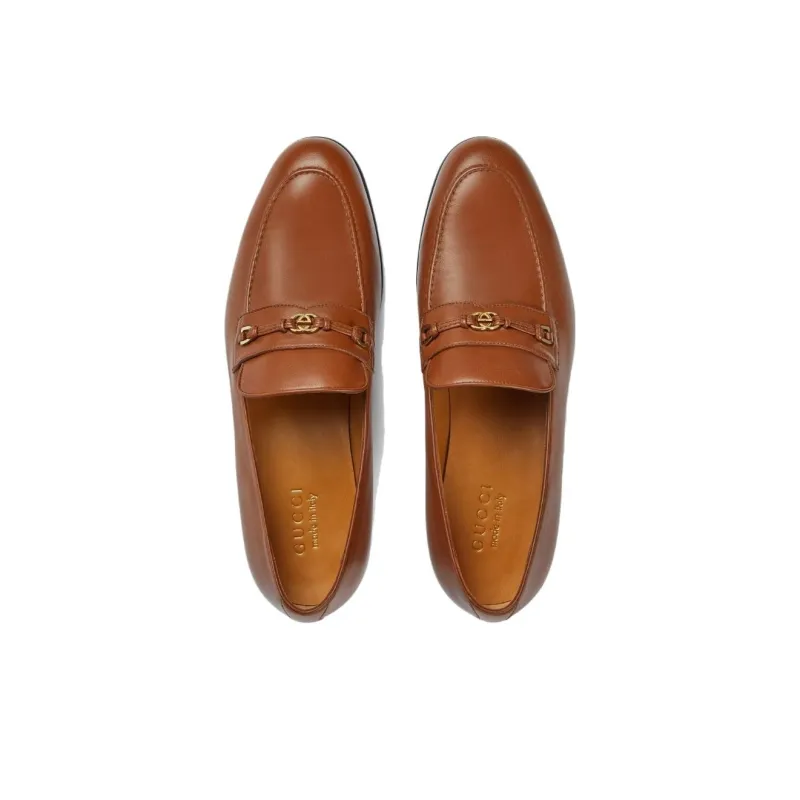 GUCCI Interlocking Loafers 2cm Men's Light Brown-3
