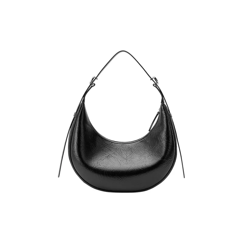VANESSA HOGAN Vh Classic Series Cow Leather Crescent Bag Shoulder Bag Crossbody Bag Large Size Women's Black-2