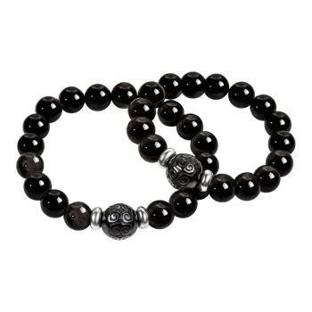 SIMPLE JOYS Obsidian Beaded Bracelet, Trendy Design For Wealth And Success, National Trendy Accessories Unisex