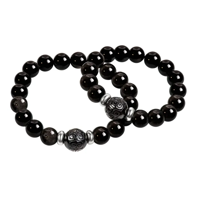 SIMPLE JOYS Natural Obsidian Bracelets Unisex-0
