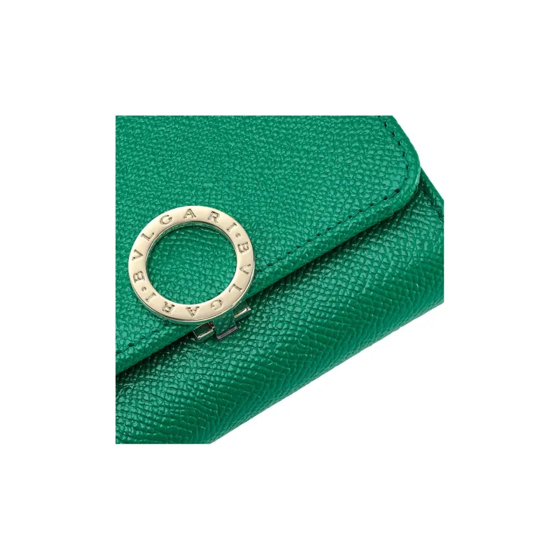 BVLGARI Grained Calfskin Wallet Women's Green/Pink-3