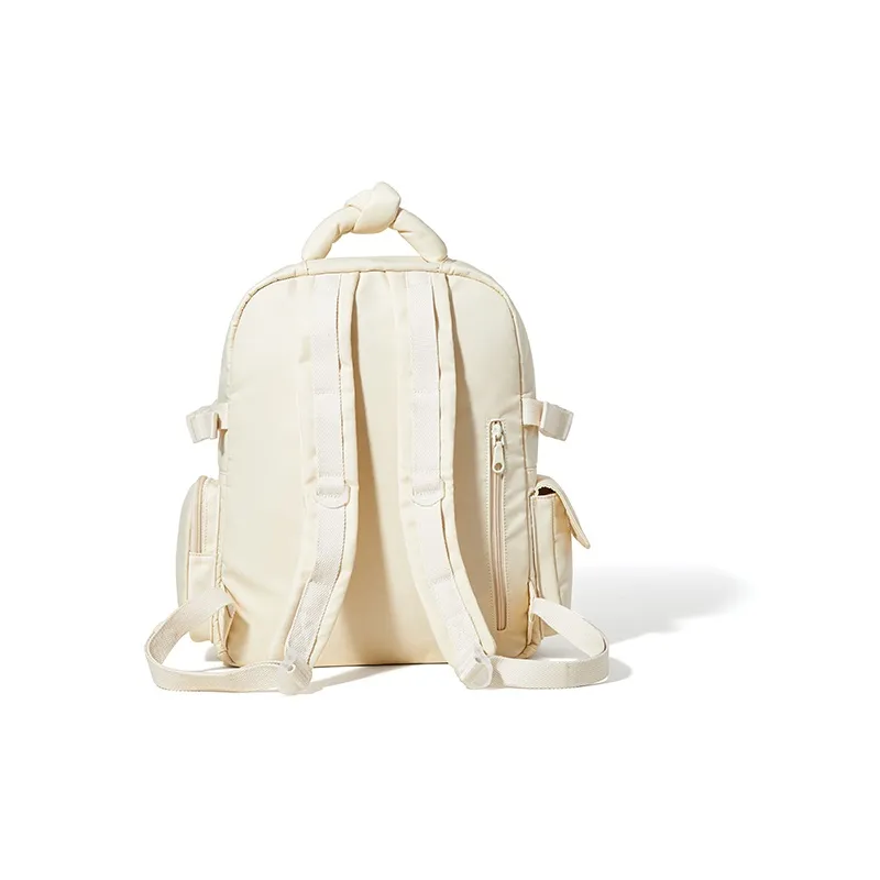 Sound For Life Nylon Fabric Backpack Large Size Women's Ecru/Pink-3