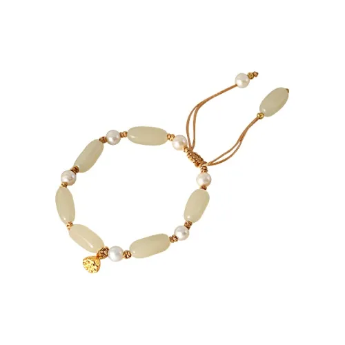 Gramda Hetian Jade Freshwater Pearl Hetian Jade Bracelets Women's Pale Greenish-White Jade