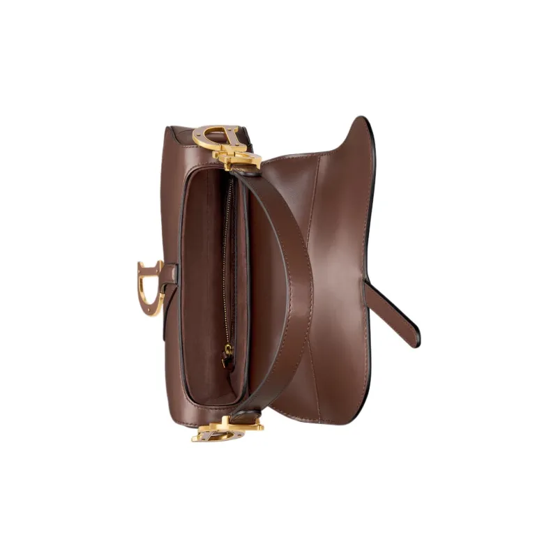 DIOR Smooth Cow Leather Saddle Bag Shoulder Bag Crossbody Bag Handbag Women's Chocolate Brown-3
