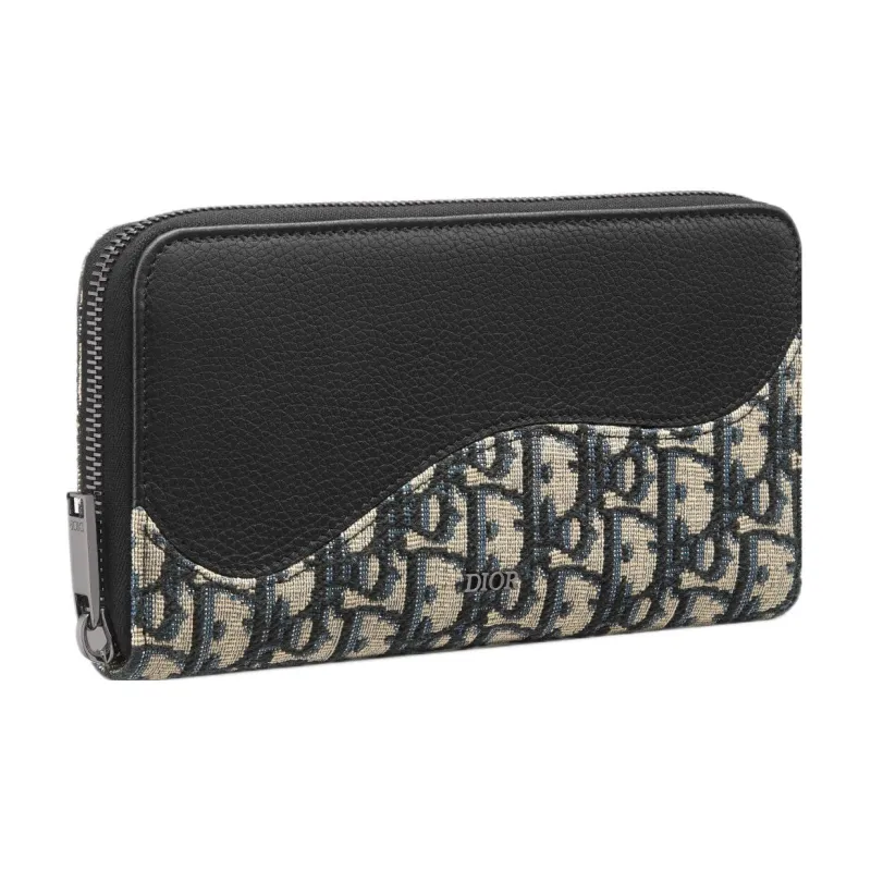 DIOR Oblique Printed Fabric Grained Cow Leather Wallet Regular Men's Black-1