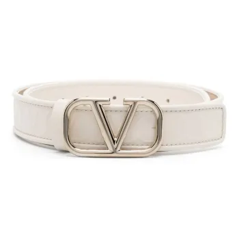 Valentino Large Area Embossed Logo Print Plate Buckle Leather Belts Women's White Width: 2.5CM