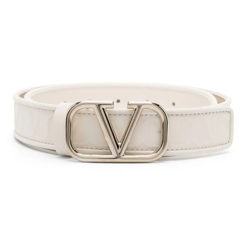 Valentino Large Area Embossed Logo Print Plate Buckle Leather Belts Women's White Width: 2.5CM-0