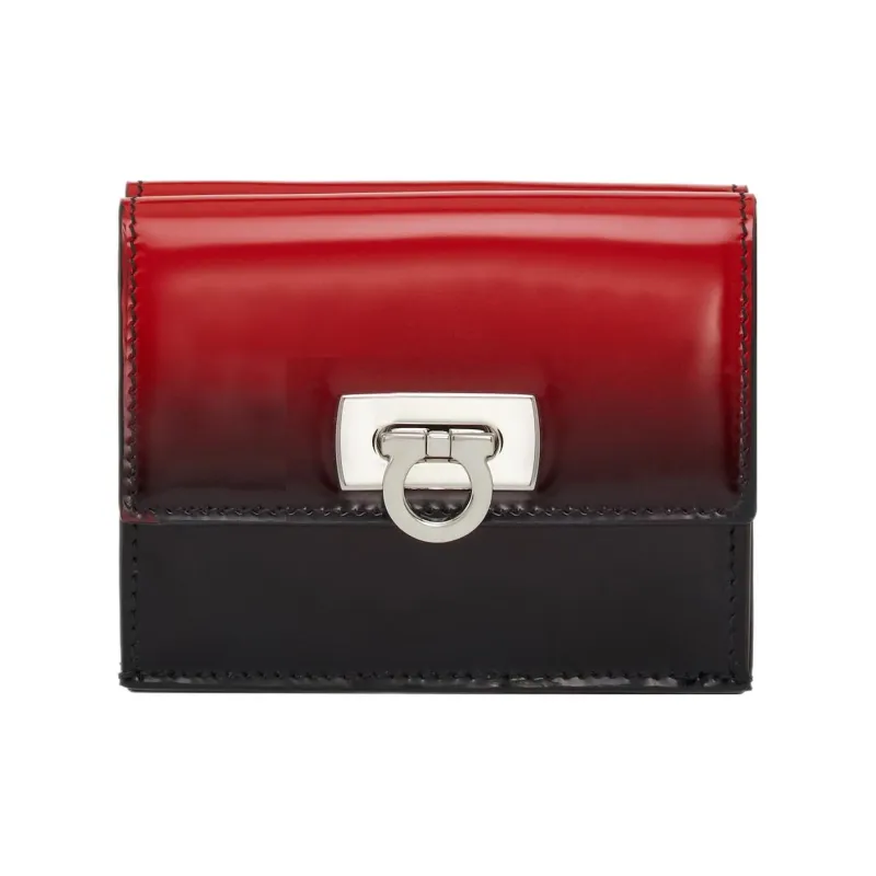 FERRAGAMO Cow Leather Wallet Small Size Women's Flame Red/Black-0