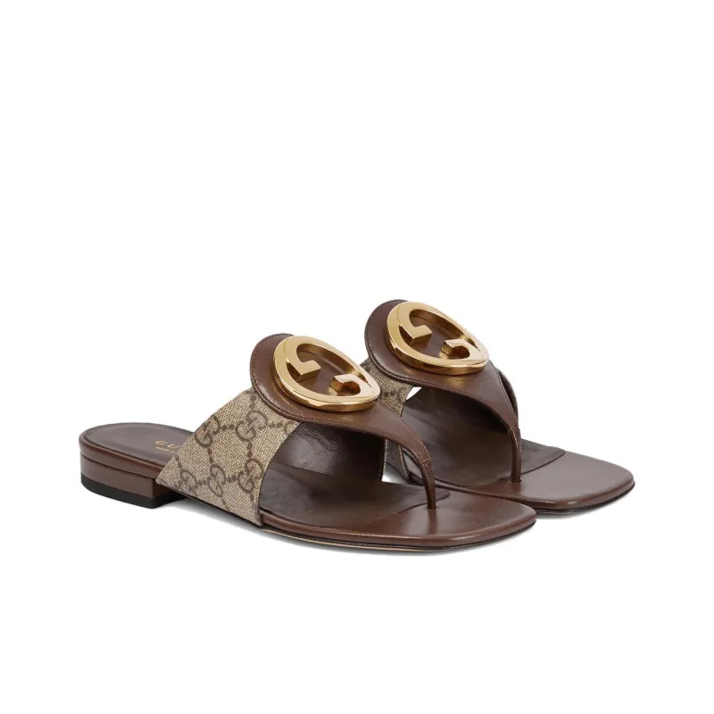 GUCCI Blondie Thong Canvas Sandals Ebony Women's-1