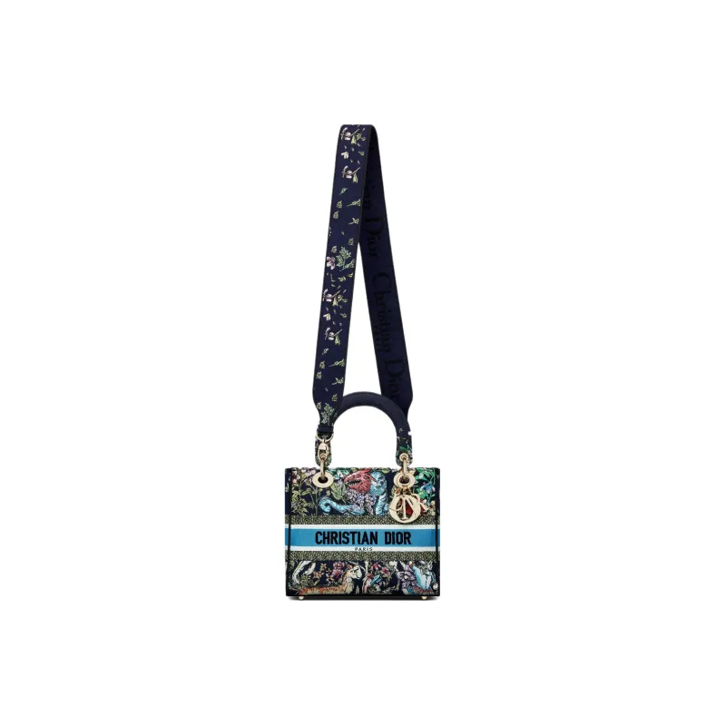 DIOR Lady D Lite Embroidery Dior Bag Shoulder Bag Crossbody Bag Handbag Medium Size Women's Blue/Multicolor-3