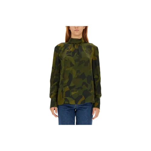 ASPESI Camouflage Printed Mock-Neck Blouse