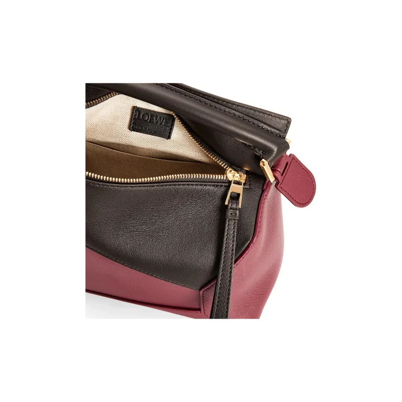 LOEWE Puzzle Cow Leather Shoulder Bag Crossbody Bag Handbag Small Size Women's Cherry Red/Brown-5
