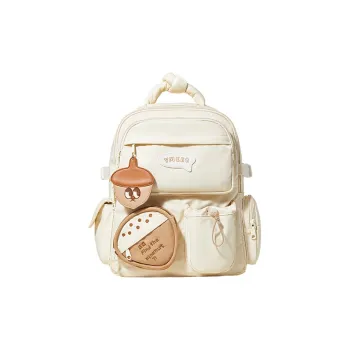 Sound For Life Nylon Fabric Backpack Large Size Women's Ecru/Pink
