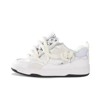 Ollieskate Puffy Shoes Anti Slip Wear Resistant Low Top Skateboard Shoes Unisex White Blue