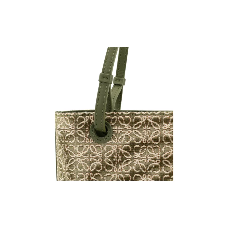 LOEWE Square Basket Canvas With Leather Canvas Bag Tote Bag Shopping Bag Shoulder Bag Handbag Small Size Women's Green-4