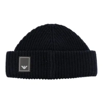 EMPORIO ARMANI Logo patch Ribbed knit Wool Beanie