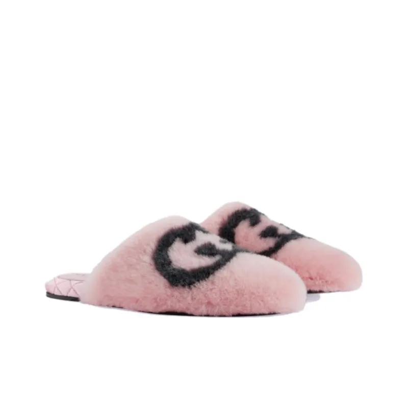 GUCCI Women's Faux Fur Slipper 'Interlocking G Pink Black' Women's-1