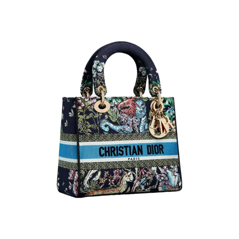 DIOR Lady D Lite Embroidery Dior Bag Shoulder Bag Crossbody Bag Handbag Medium Size Women's Blue/Multicolor-1