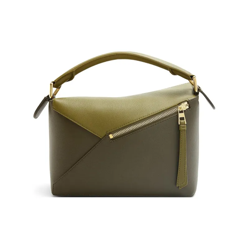 LOEWE Puzzle Cow Leather Shoulder Bag, Crossbody Bag, Handbag Trumpets Women's Olive Green/Dark Green-3