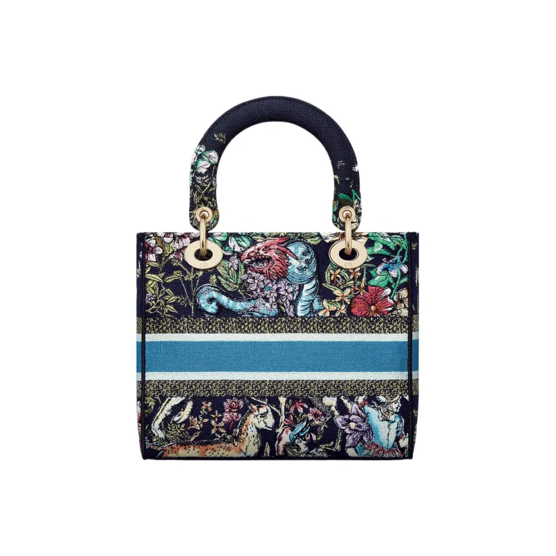 DIOR Lady D Lite Embroidery Dior Bag Shoulder Bag Crossbody Bag Handbag Medium Size Women's Blue/Multicolor-4