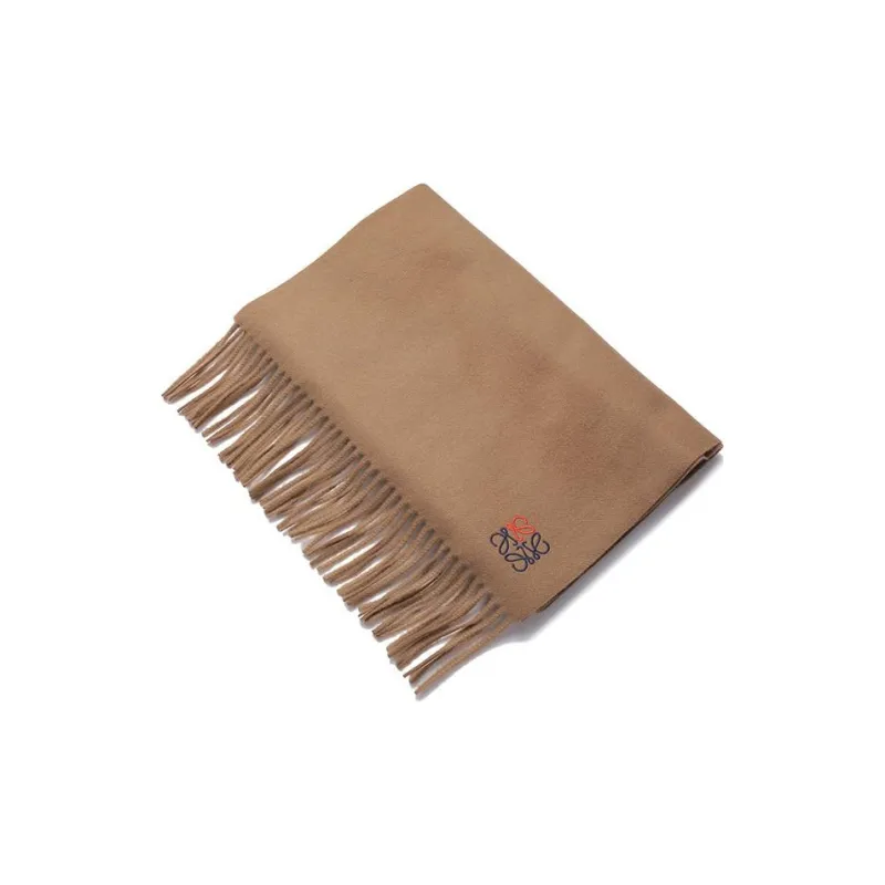LOEWE Cashmere Knit Scarves Women's Camel-4