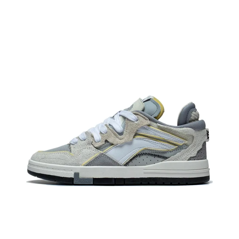 LiNing Wave Pro Non slip Lightweight Low Top Skateboard Shoes Women's White Gray-0