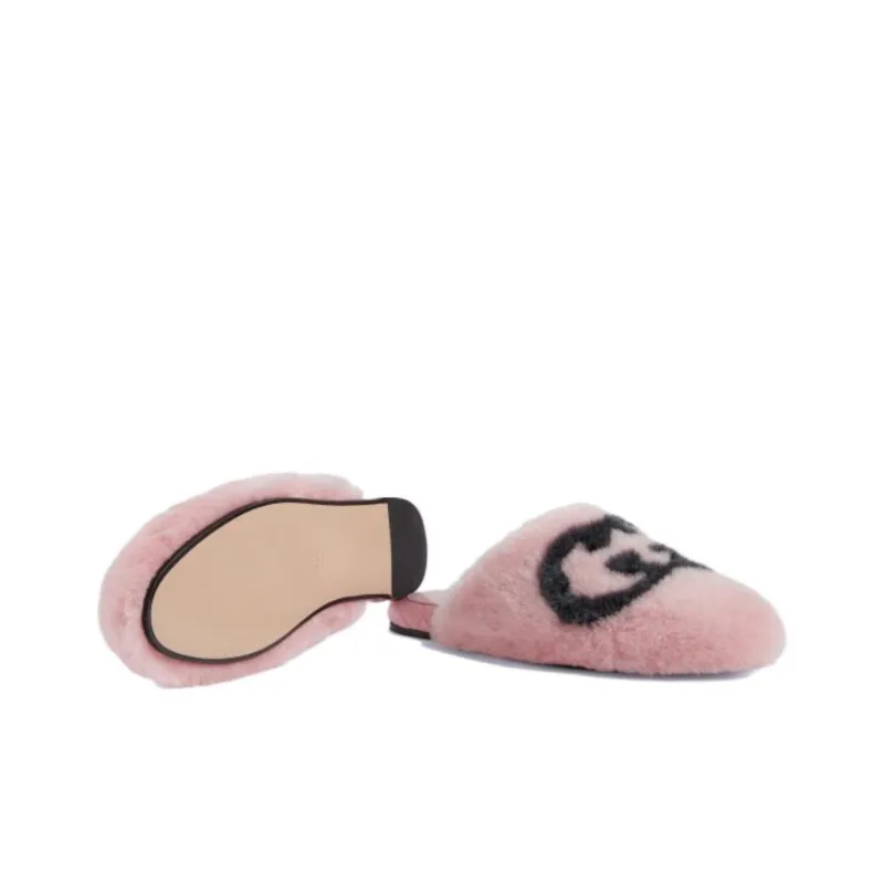 GUCCI Women's Faux Fur Slipper 'Interlocking G Pink Black' Women's-4