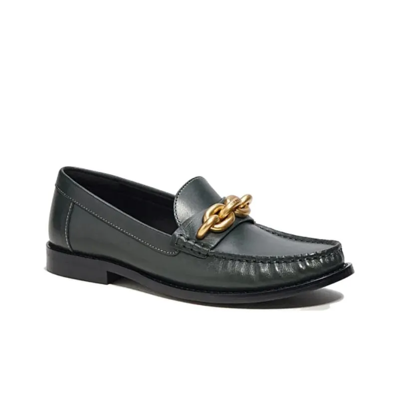 COACH Chain-link Detailing Leather Loafers-2
